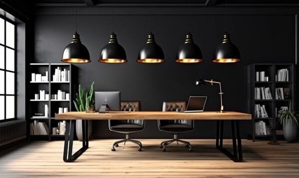 Black modern office with two computers