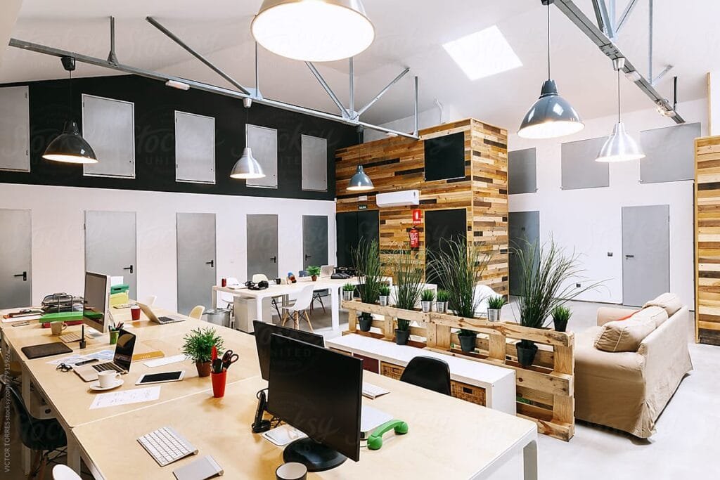Modern office with desktop computers