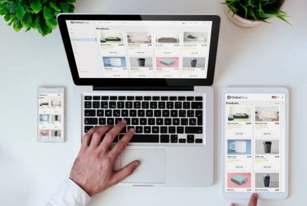 E-commerce site on three separate devices.