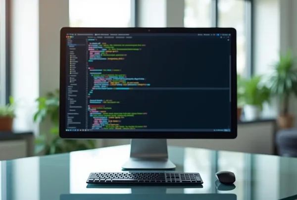 Desktop computer with code on it